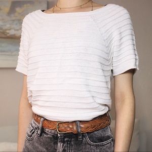 Knit Blouse Short Sleeve Top White Handmade